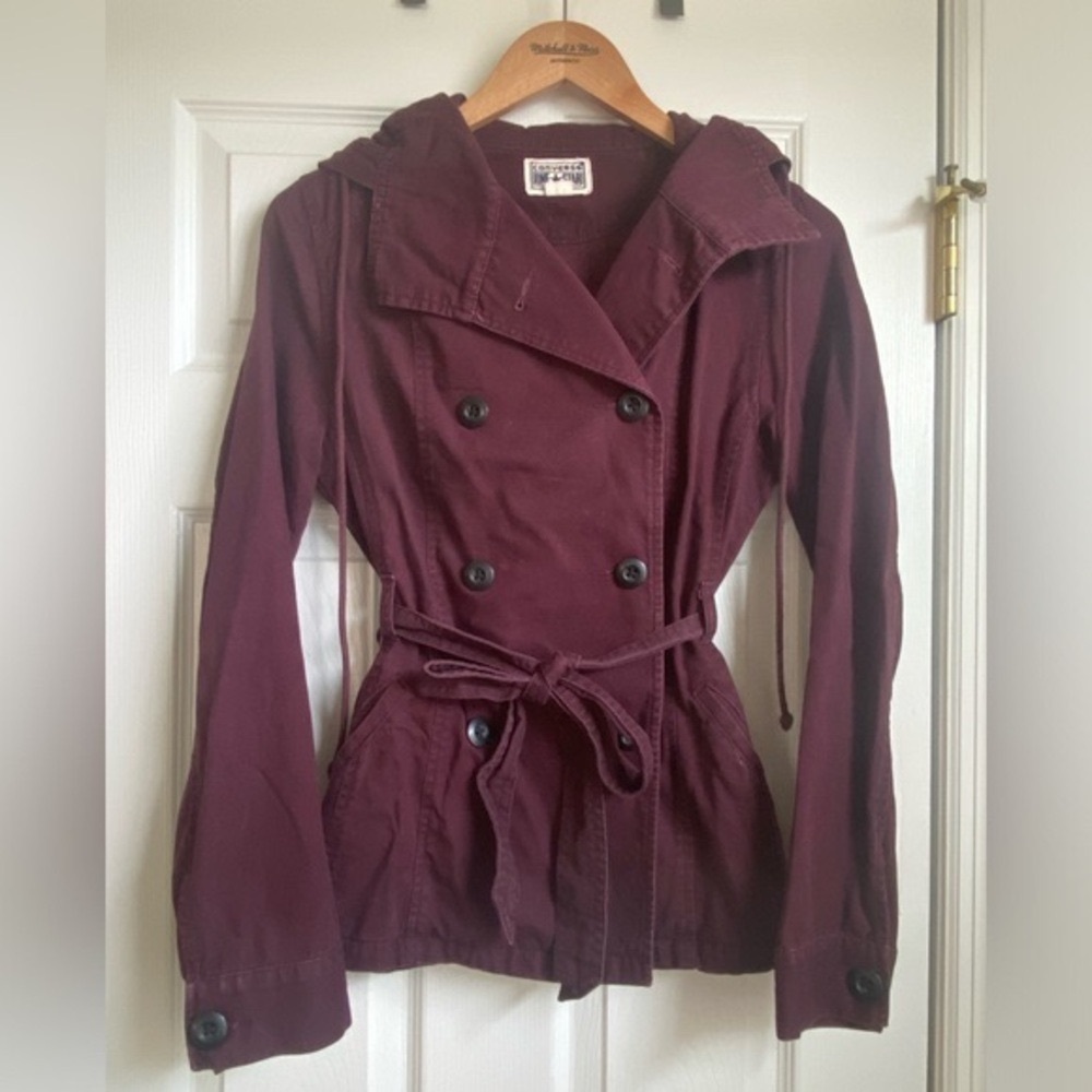 Converse One Star Plum Hooded Pea Coat Size XS